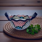 Mexican Talavera Hand Painted Bowl W  Handles Lead Free Puebla 7    Cancun Signed