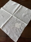 Lovely Vintage Madeira Style 16    Hanky white On White Floral W hand Rolled Edges