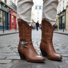 Women Ethnic Boot Bracelet Silver Metal Chain Turquoise Shoe Feather Charm Pair