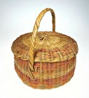 Basket Wicker Handled Swivel Lid    tight Lattice Weave Storage Container Vtg