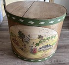 Vtg Cheese Box Table  Storage Tole Painted 17hx20   w Dutch Folk Art Xl Farmhouse