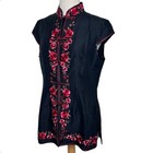 Yue Hwa Silk Cheongsam Top 40 Black Red Floral Embroidered Mandarin Collar Qipao