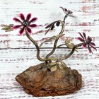 Vintage Pink Enamel On Brass Metal Flower Sculpture Wood Base Mcm Boho Brutalist
