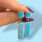 Vintage Sterling Silver Turquoise Inlay Dangle Drop Earrings 1 35 Inch
