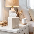 Stylish Tissue Box Cover - Beige Striped Linen For Square Tissue Boxes
