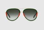 Gucci Gg0062s 003 57mm Aviator Green red Sunglasses With Light Grey Lens