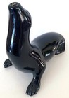 Vintage Camark Pottery Glossy Black Seal Fish Bowl Holder Ceramic Figurine Mcm