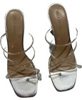 Villa Rouge Silver Open Toe Shoes Size 6 Kitten Heel Clear Slip On Straps