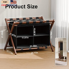 Bamboo Luggage Rack Foldable Suitcase Stand With 4 Storage Compartments New     