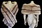 Crystal Fox Long Fur Stole  Brown Beige Vintage Bridal Fling Throw Shawl Coat