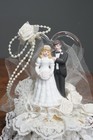 Vintage Bride Groom Wedding Cake Topper Sugar Sculpture Stand Lace Art Deco