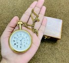 Vintage Brass Pocket Watch With Wooden Box Antique Style Gift For Men   Women