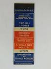 Great New Industry Offers Opportunity To Trained Workers Vintage Matchbook Cover