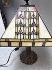 Vintage Stained Glass Table Lamp With Metal Base   Multicolor Geometric Design