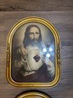 Vintage Sacred Heart Of Jesus And Immaculate Heart Of Mary Mini Framed Print Set