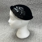 Vintage Black Velvet Sequin Hat Cocktail Half Hat Womens No Size Tag 40s 50s 60s