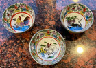 3 Vtg Miniature Porcelain Chinese Zodiac Tea Cups Bowls - Rooster Rat Rabbit Lot