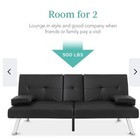 Faux Leather Upholstered Convertible Sofa Bed Futon W  2 Cupholders