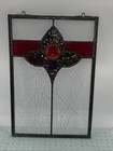 Vintage Leaded Stained-glass Panel Burgundy Greens