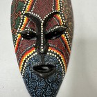 Hand Painted Wooden Tribal Mask Dot Art Wall Hanging Decor 8 Inch Multicolor