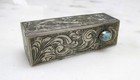 Antique  800 Silver Etched Lipstick Case   Mirror W  Turquoise   34 8g   1-k104