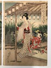 Nobukazu  Woodblock Print Triptych   autumn Flowers At The Mukojima Hyakkaen 1895