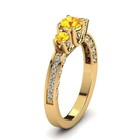 Citrine Round Three Stone Ring 925 Silver Gold Plated For Girls And Woman s