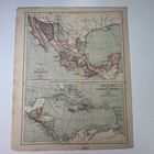 Map Of Mexico And West Indies And Central America 1889 Engraved Map Sv31-3