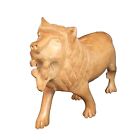 Vtg Wood Hand Carved Lion Roaring Light Color Hardwood Primitive 5 x 4 x 2  Euc