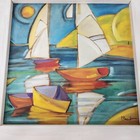 Vtg Portorfino Boats Wall Art Colorful Art Print Nautical Coastal Signed Framed
