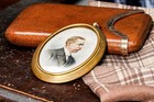 Victorian Antique Portrait Miniature Painting Man Mustache Tuxedo Gilded Age Art