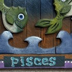 Vtg Pisces Plaque Fish Moon Star Hand Crafted   Painted Folk Art Wood