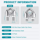25pcs M4 3 16  Wire Rope Cable Clip Clamp 304 Stainless Steel Saddle Clamp Cable