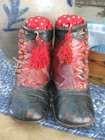 Antique High Button Red And Black Leather Baby Shoes Original Tassles