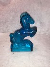Vtg Blue Glass Le Smith Glass Rearing Horse Bookends 8    Tall No Chips