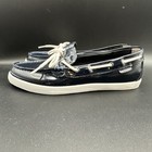 Cole Haan Women Boat Sneaker Moc Shoes 8 5b  Navy Blue Patent Leather White Sole