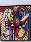 Vintage Picasso Abstract  girl Before A Mirror  Needlepoint 12  X 13 5  Framed