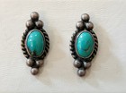 Vintage Southwestern Sterling Silver Turquoise Post Earrings Oval Cabochon Sterl