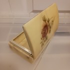 Vintage Italian Alabaster Stone Hinged Jewelry Trinket Box Glossy Floral Design 