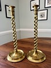 Pair Of Heavy Antique 1920s Barley Twist Brass Candlesticks - 17 Inches Tall