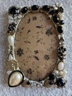 Repurposed Jewelry Art bejeweled Picture Frame With Vintage Costume Jewelry 3x5   