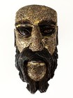 Vtg Mexican Folk Art Carved Wood Wooden Mask Bearded Man Gold Silver Milagros