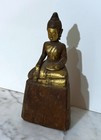 Old Thai Gilt Carved Wood Statue Of A Seated Buddha Figure