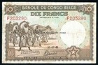 Very Fine July 10  1942 Bank Of The Belgian Congo Ten Francs Banknote Pick 14b