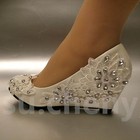 Su cheny 2  White Ivory Wedge Lace Flowers Crystal Wedding Bridal Heels Shoes