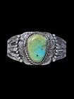 Antique Navajo Pump Drilled Turquoise Stamp Work Ingot Silver Bracelet 6-3 4 