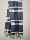 Italian Woollen Treasures Lambswool Plaid Fringe Scarf Blue gray 61 X 11 Italy
