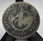 1836 Ecuador 2 Reales Km  18  Silver  Sun Face Above Volcano  Scarce 