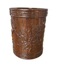 Vintage Asian Carved Wood Brush Pot 6  X 4 5  