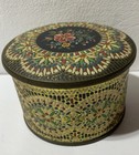 Vintage 4 5in Round Floral Metal Cookie Tin Sewing Box Container Made In Belgium